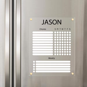 Custom Magnetic Acrylic fridge Chore Chart | Dry Erase Organization Board | Reusable Clear Acrylic Family Planner #214