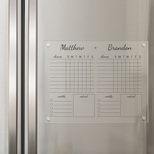 Fridge Chore Chart in White or Black, Magnetic Acrylic Calendar Board, Chore Chart for Kids, Dry Erase Calendar, Command Center