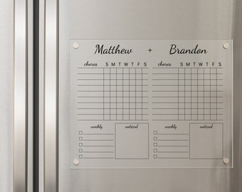 Fridge Chore Chart in White or Black, Magnetic Acrylic Calendar Board, Chore Chart for Kids, Dry Erase Calendar, Command Center