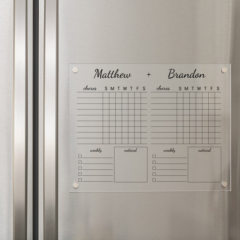 Fridge Chore Chart In White Or Black Magnetic Acrylic Calendar Board 