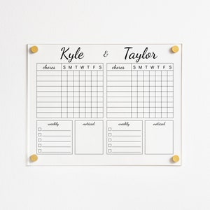 Personalized Chore Chart for 2 Kids, Acrylic Dry Erase Board, Family Planner, Command Center