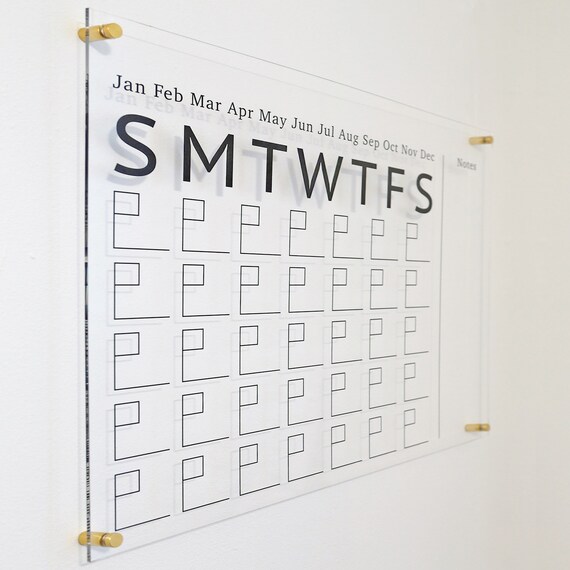 Acrylic Calendar With Side Notes Dry Erase Calendar Wall Etsy