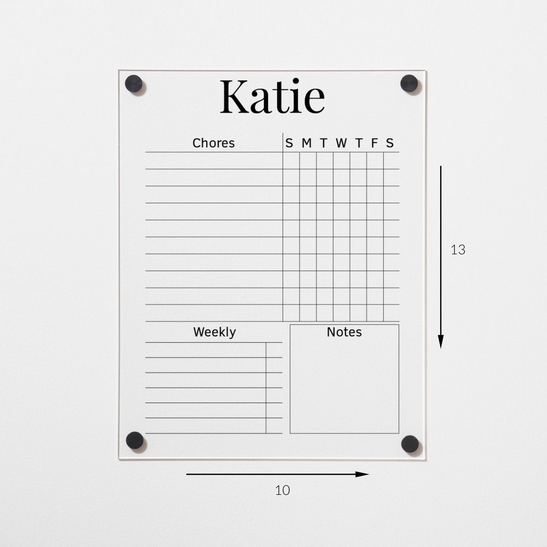 Family Chore Chart for Kids, Weekly Planner, Acrylic Dry Erase Board ...