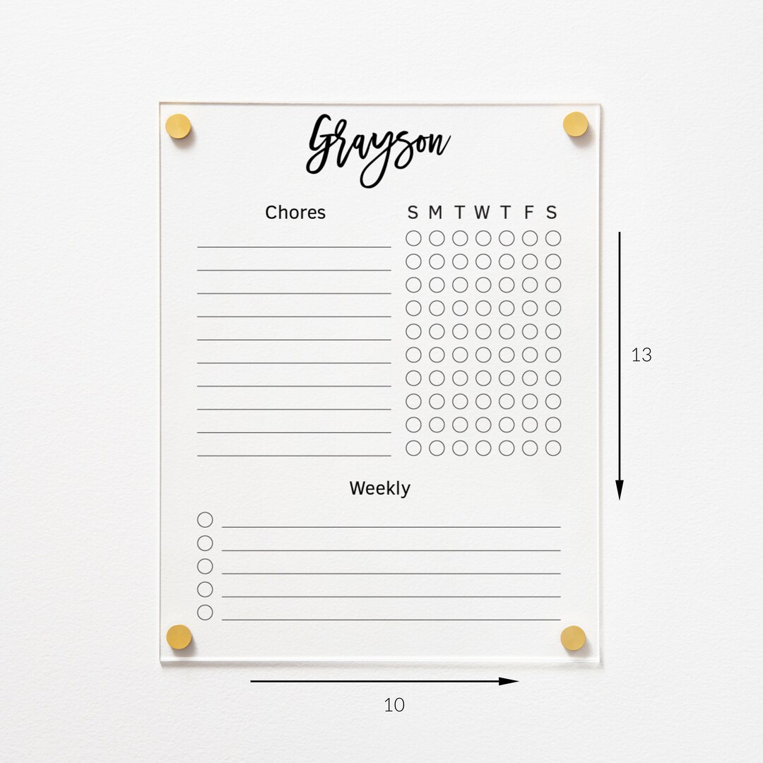 Family Chore Chart for Kids, Weekly Planner, Acrylic Dry Erase Board ...