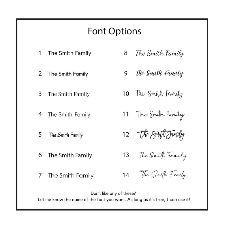 the font options for the font family