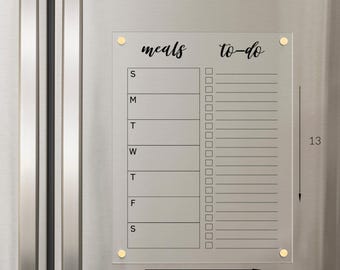 Magnetic Meal Planner for Fridge, Acrylic Calendar Board, Dry Erase Calendar, Meal Planner #716