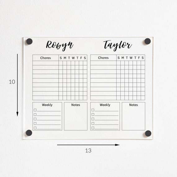 Personalized Acrylic Chore Chart for Wall | Family Responsibility Board | Dry Erase 2 Kids Chore Board | Custom Command Center #204