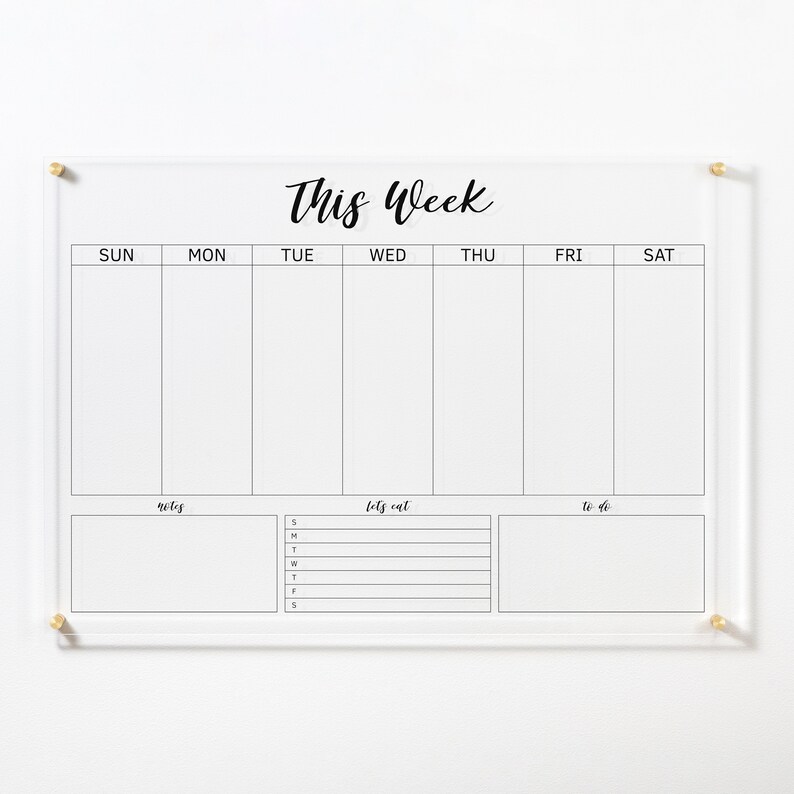 Acrylic Weekly Calendar Dry Erase Board Personalized Family Etsy