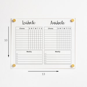 Personalized Acrylic Chore Chart for 2 Kids | Family Wall Planner | Clear Acrylic Dry Erase Board | Daily & Weekly Responsibility #203