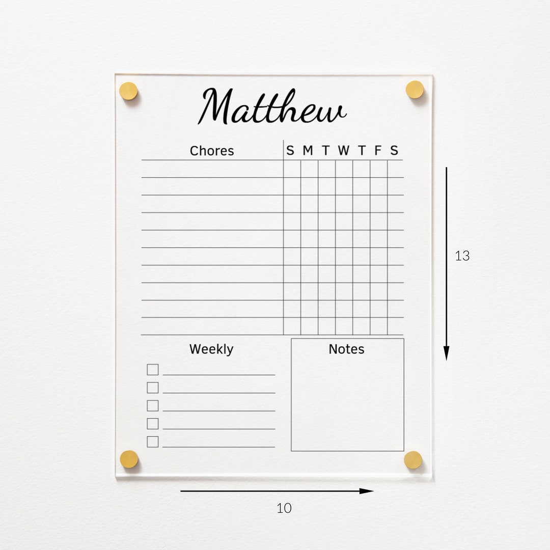 Personalized Acrylic Chore Chart for Kids | Clear Dry Erase Board ...
