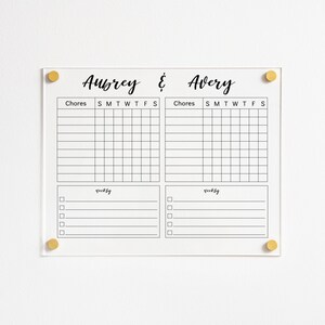 Personalized Chore Chart for 2 Kids, Custom Chore Chart for Boy or Girl, Dry Erase Chore Chart