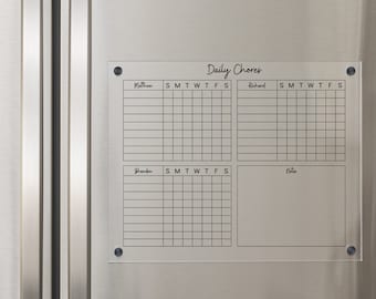 Fridge Chore Chart for 3 Kids, Acrylic Calendar Dry Erase, Family Planner, Command Center