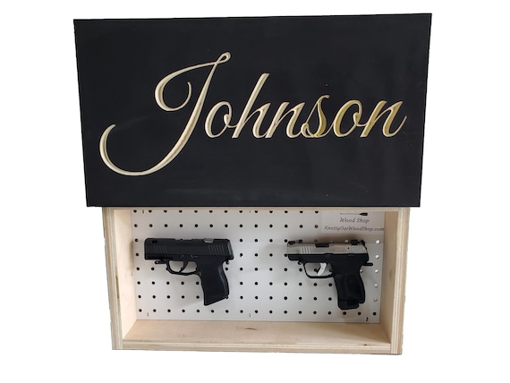 Hidden Gun Safe with Engraved Last Name - Gun Cabinet Case with Soft Close Door - Handgun Storage Box  - Personalized Anniversary Gift - 13