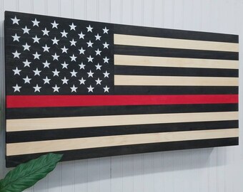 39" Thin Red Line American Flag Gun Concealment Cabinet , Lockable Hidden Firearm Storage , Firefighter Discreet Weapon AR AK Case