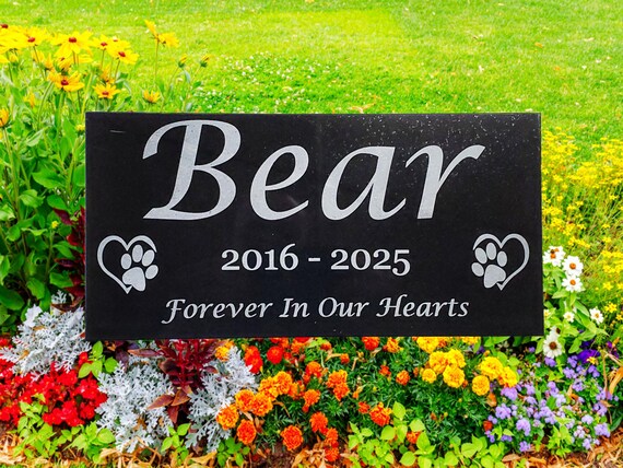 Custom Pet Loss Memorial Plaque: Black Granite Stone Headstone Garden Grave Marker for Beloved Dog or Cat t19