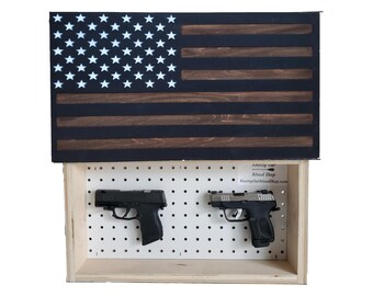 Hidden Gun Storage - Rustic Wooden American Flag Wall Art - Distressed Wood USA Flag Decor