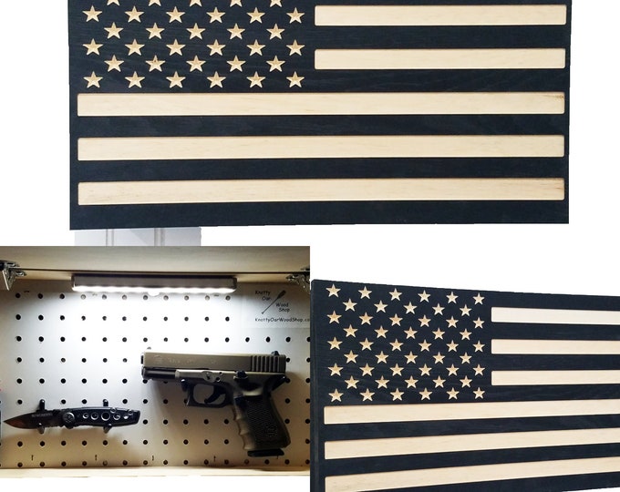 Sale 19" Engraved American Flag Black handgun concealment cabinet hidden pistol furniture concealed gun firearm storage safe