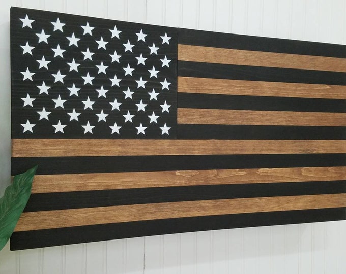 Dark Rustic Black American Flag with Walnut Accent Gun Concealment Cabinet Lockable Hidden Gun Storage Discreet AK AR tactical case 36