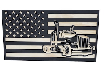 Truckers American Flag handgun concealment cabinet hidden pistol furniture concealed gun firearm storage hinged 19 inch