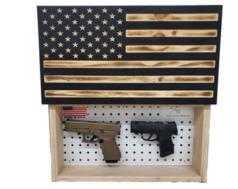 American Flag handgun hidden gun storage safe cabinet engraved black with burnt accents