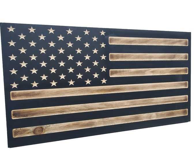 Sale 19" American Flag Black and Burnt wooden handgun concealment cabinet hidden pistol furniture concealed gun firearm storage safe