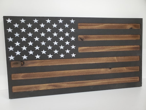 American Flag Gun Concealment Case | Hidden Firearm Cabinet | Secret Gun Storage Cabinet With Soft Close Door | Rustic Hidden Gun Safe