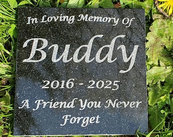Custom Pet Memorial Stone Plaque: Engraved Black Granite Garden Grave Marker d6