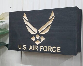 US Air Force Hidden Firearm Concealment Cabinet: Gun Storage, Gift for Veteran
