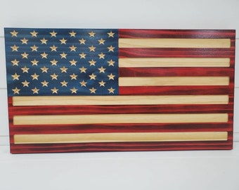 Engraved wooden American US Flag rustic office decoration