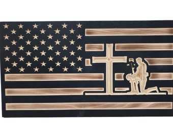 Soldier praying kneeling at the cross burnt flag handgun concealment cabinet hidden pistol furniture concealed gun firearm storage safe 19