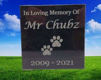 Engraved Black Granite Pet Memorial Stone: Cat, Dog Grave Marker d1