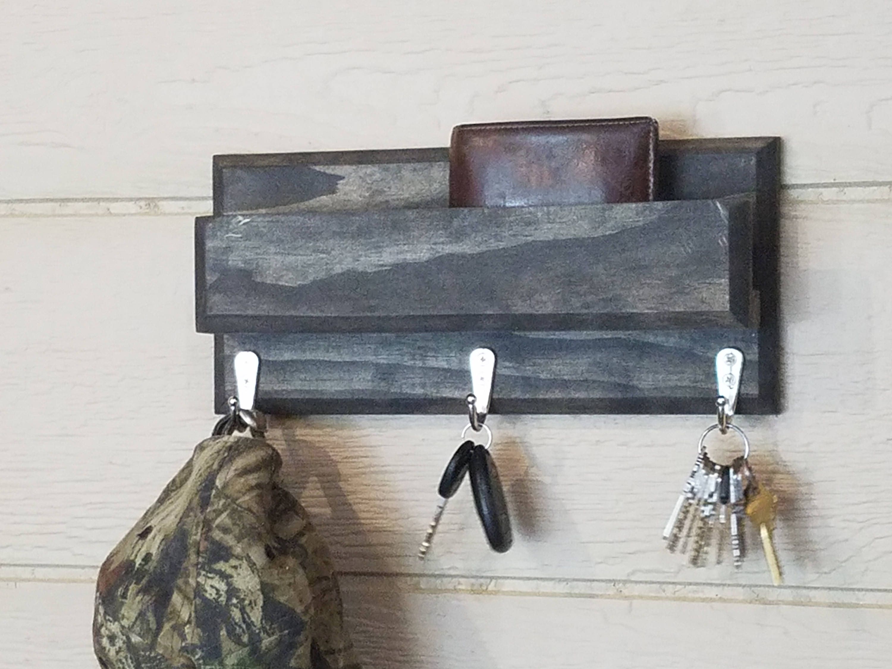 Ebony Entryway Organizer Wall Mounted Floating Shelf Mail Storage Key Rack and Hat Rack Storage