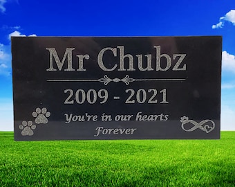 Engraved Black Granite Pet Memorial Stone: Cat, Dog Grave Marker t1