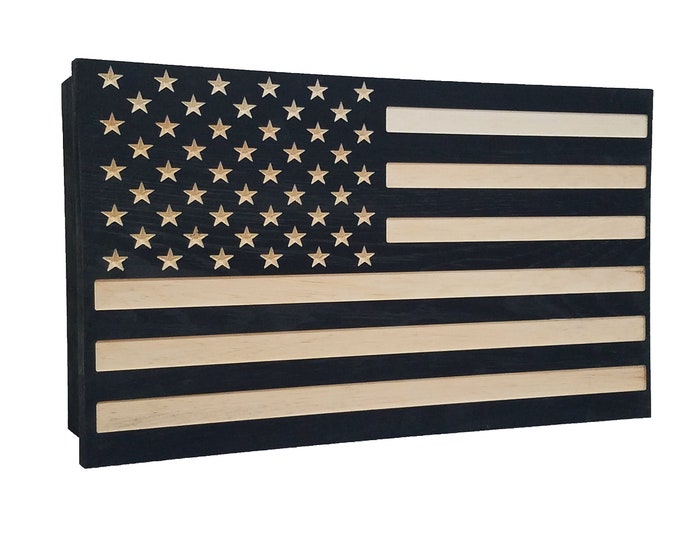 19" American Flag gun concealment furniture compartment cabinet secret hidden concealed firearm rack tactical storage home protection case