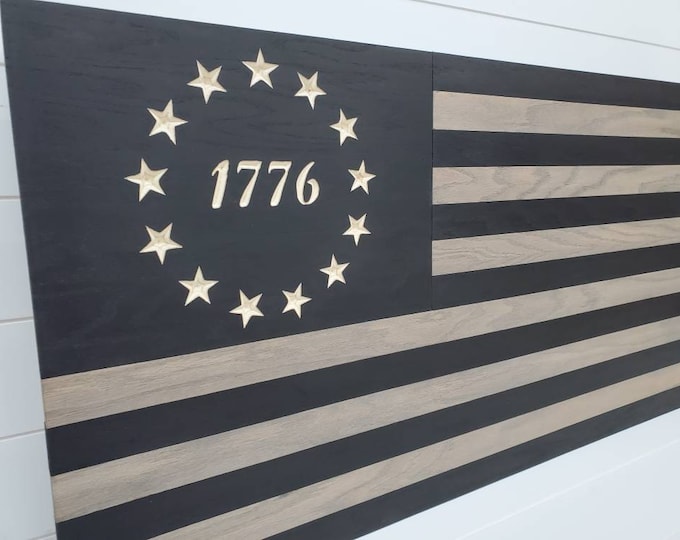 36" Black weathered Betsy Ross 1776 American Flag Gun Concealment Cabinet Hidden Storage safe Discreet AK AR tactical case