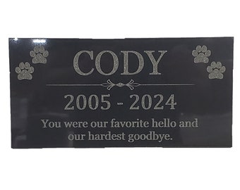 Engraved Black Granite Pet Memorial Stone: Personalized Headstone (6x12) t2
