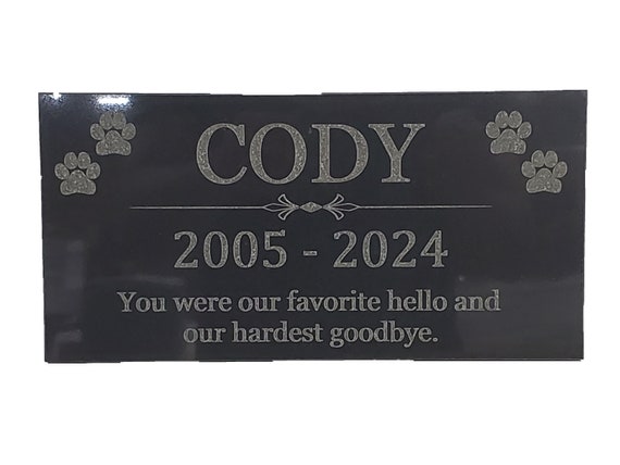 Engraved Black Granite Pet Memorial Stone: Personalized Headstone (6x12) t2