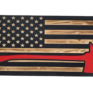 Thin Red Line Axe American Flag: Hidden Handgun Safe Gift for Firefighters