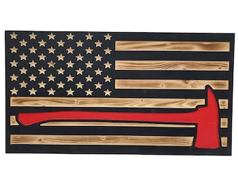 American Flag Thin Red Line Firefighter Axe Hidden Gun Storage Safe Cabinet with Soft Close Door