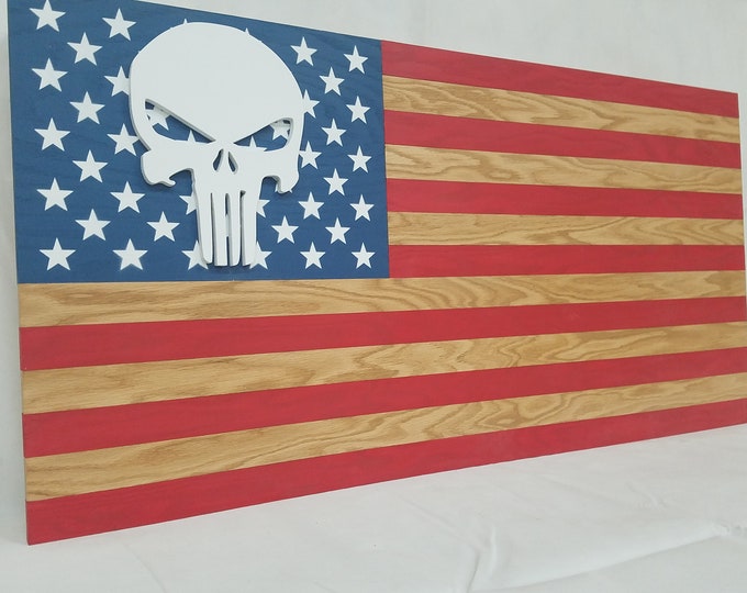 39" Punisher Skull American Flag AR AK Handgun Patriotic Gun Concealment Cabinet Lockable Hidden Storage Tactical Home Defense Safe