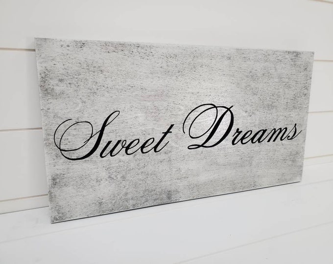 Featured listing image: Hidden Gun Storage - Handgun Concealment Cabinet - Rustic White with Engraved Black Sweet Dreams