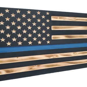 Thin Blue Line Flag Concealment Cabinet, Black American Flag, Hidden Gun Storage