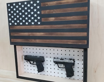 Hidden Gun Storage - Firearm Concealment Cabinet - American Flag Secret Stash Box