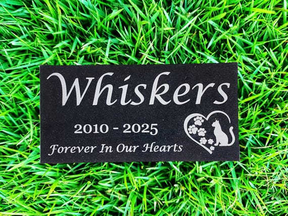 Cat Memorial Headstone: Personalized Black Granite Grave Marker Stone Garden Plaque - Pet Loss Gift t18