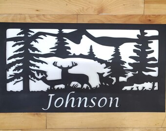 Personalized hidden gun storage safe outdoor nature scene with deer mountains and forest concealment handgun cabinet