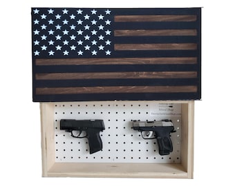 American Flag Hidden Gun Storage | Rustic Firearm Concealment Cabinet