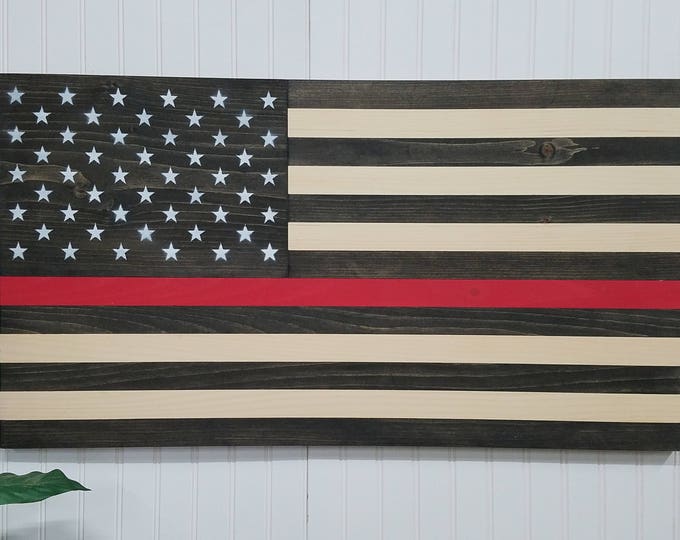 American Flag Thin Red Line Theme Wooden Wall Mount Art Decor USA Decoractive Patriotic Furniture Firefighter Mural Artwork Portrait