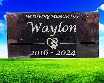 Engraved Black Granite Pet Memorial Headstone: Cat or Dog Grave Marker t7