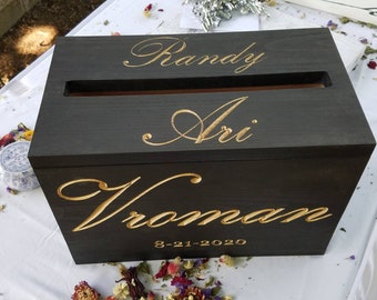 14" Wedding Card Personalized Name and Date Engraved Ebony Congratulations Contribution Cabinet Box