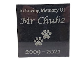 Engraved Black Granite Pet Memorial Stone: 6x6 Personalized Garden Grave Marker Plaque d1